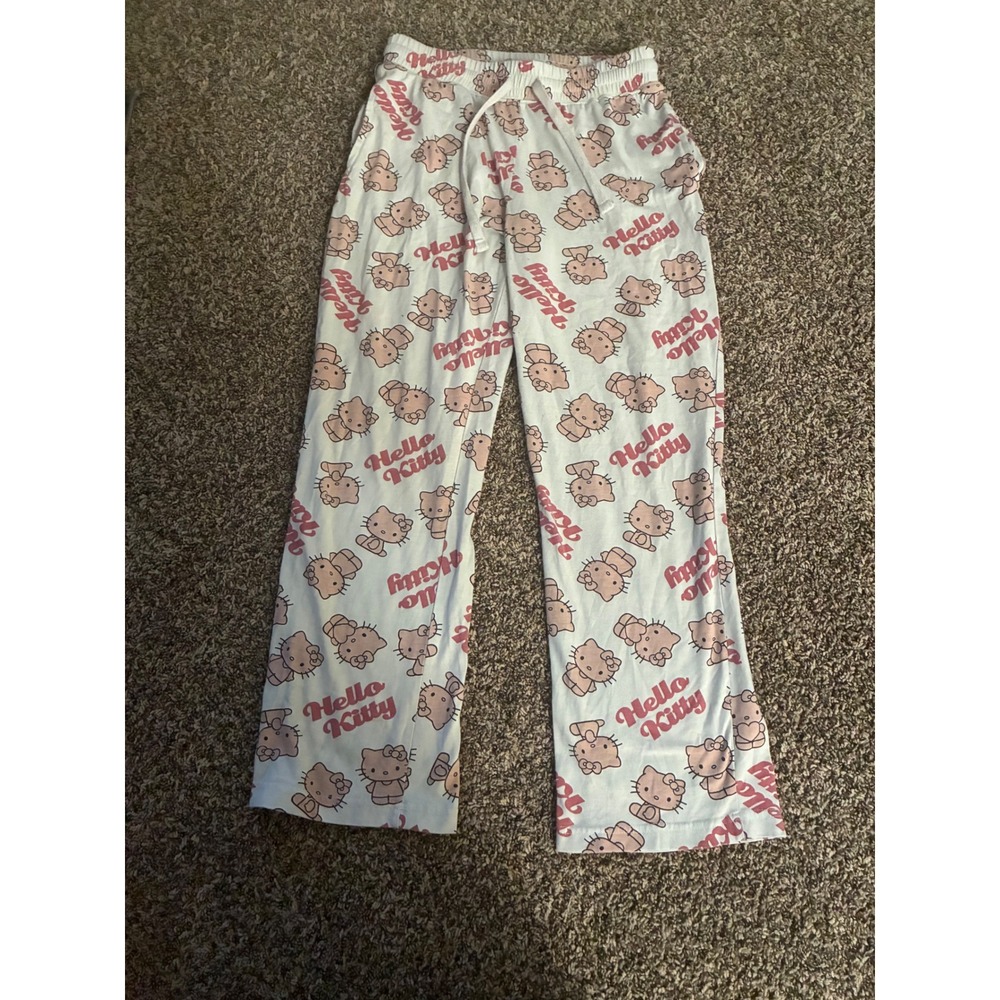 Sanrio Hello Kitty Pajama Pants Womens Small White Pink All Over Print Lounge